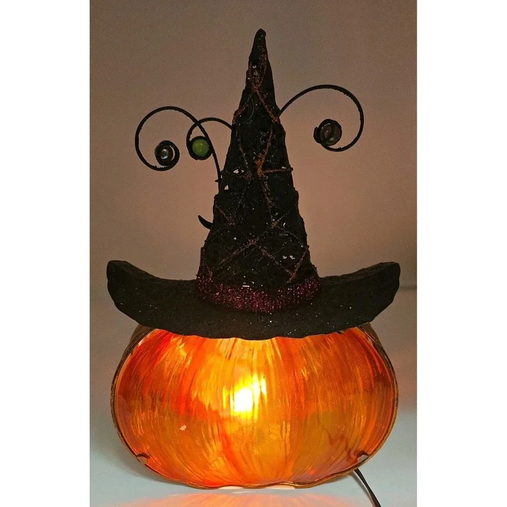 Vintage Style Jack O' Lantern Witch Hat Lighted Halloween Lamp Whimsigoth Decor